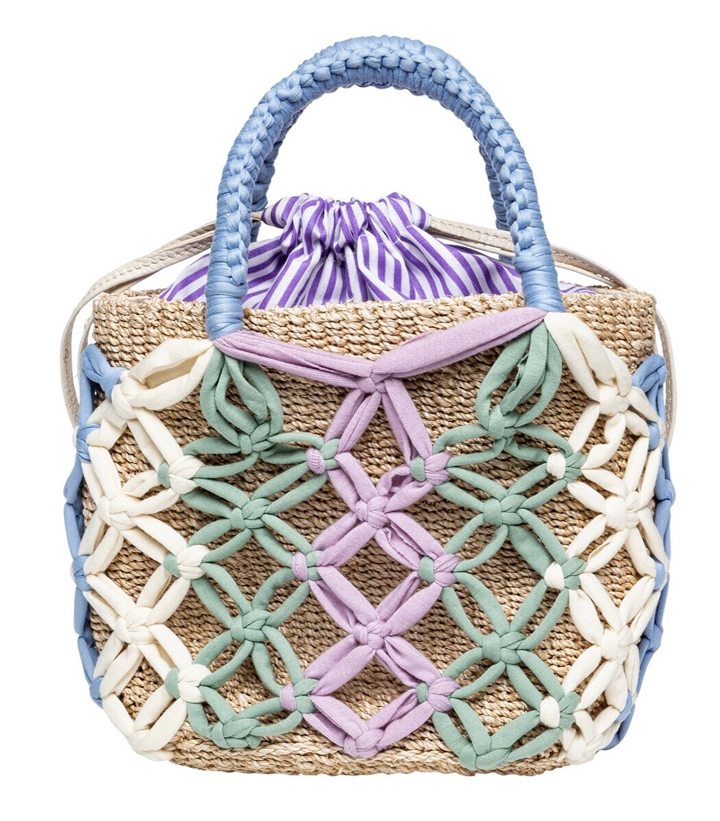 MICHELLE Macramé Bucket Tote - Lilac / Mint