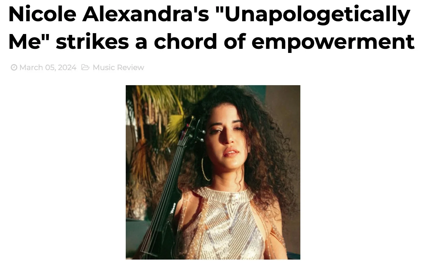      

 
   LyricalOdyssey reviews Nicole Alexandra’s new single ‘Unapologetically Me’    Read here:   https://www.lyricalodyssey.com/2024/03/nicole-alexandras-unapologetically-me.html     Credits  Music and Lyrics: Nicole Alexandra  Production: Nico