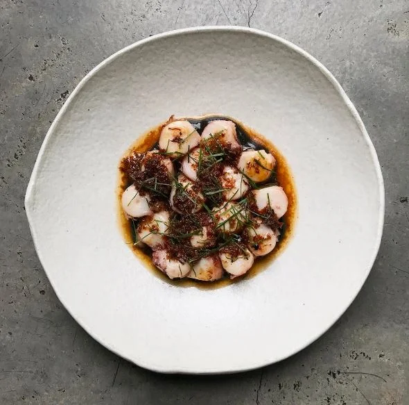  Automata dish:  Tasmanian octopus, fennel &amp; ink, xo chilli, red vinegar. 