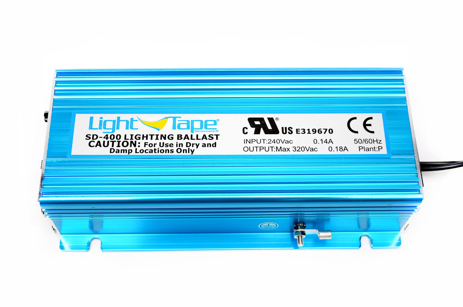Model SD-400 Illuminated Area: 250-610 sq. in. Input Current: 800-2500 mA Input Voltage: 120 or 240 VAC Input Frequency: 50/60 Hz Output Voltage: 200-300 V Output Frequency: 600-900 Hz