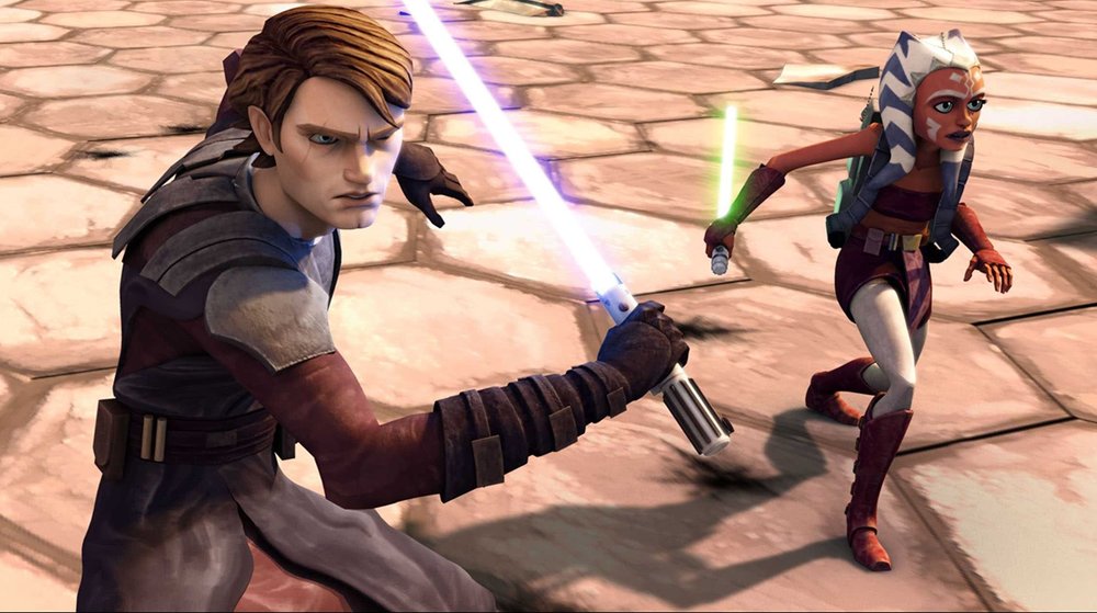 Anakin Skywalker is the unwilling master to a new Jedi padawan, Ahsoka, in Star Wars: The Clone Wars .