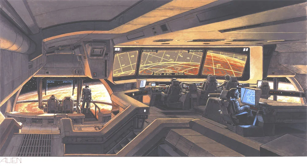 Ron Cobb's concept art for the bridge of the Nostromo.