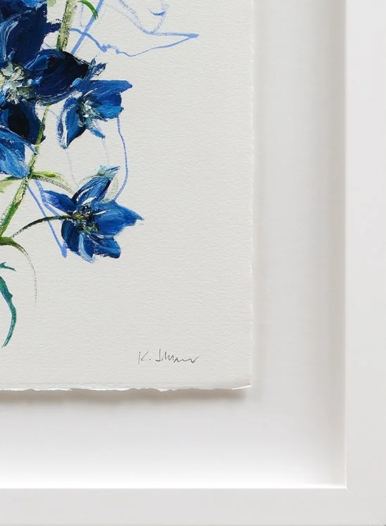 Delphiniums-AnnualBlues_OilOnPaper_26.5"x20"_Framed_2025_signature.jpeg