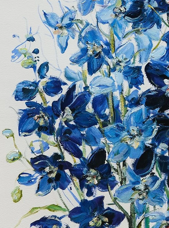 Delphiniums-AnnualBlues_OilOnPaper_26.5"x20"_Framed_2025_Zoom.jpeg