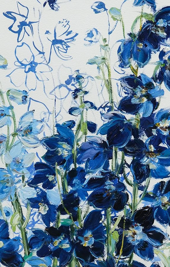 Delphiniums-CollectingBlues_OilOnPaper_26.5"x20"Framed_2025_Zoom.jpeg