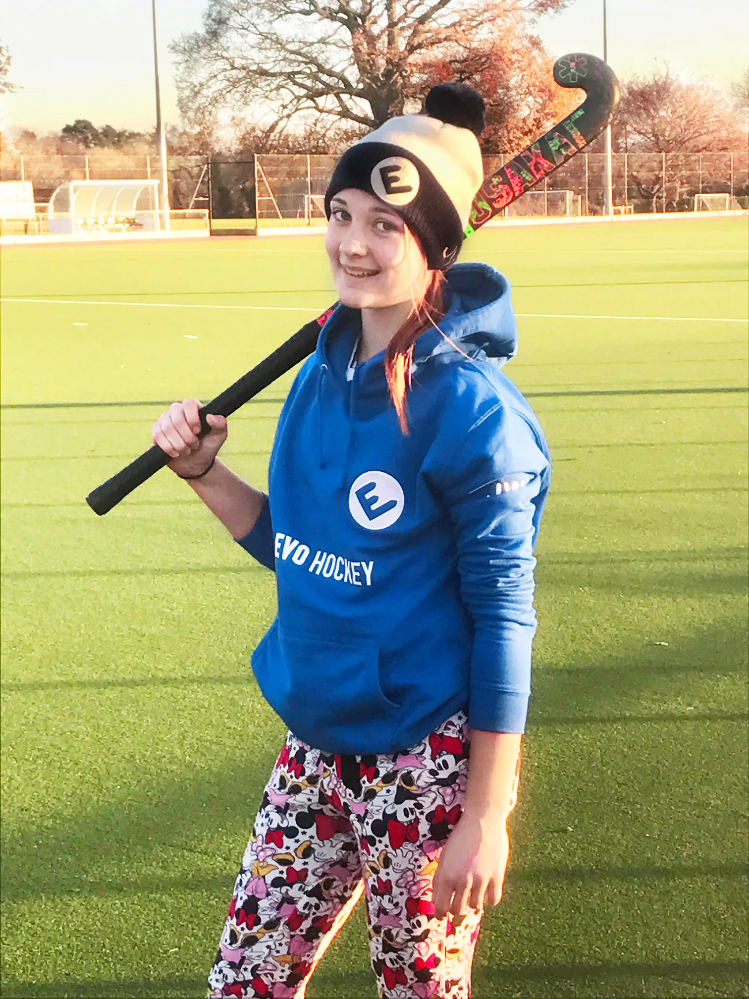 Jas at training with the Trousers of Destiny, EVO bobble hat and hoodie