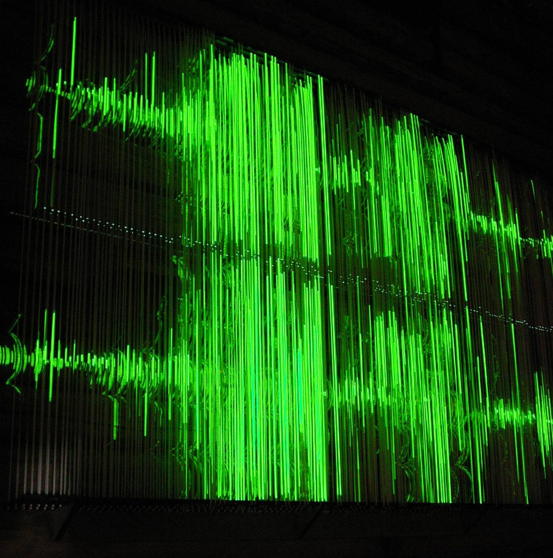 Silo3. In cooperation with Ignas Krunglevicius. 4X2.5X1M. Audio Visual, wood, shredded plastic. Blaafarveværket, Nyfossum, Moddum. Norway.