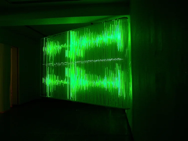  Simulacra. Cooperation with Ignas Krunglevicius. 3x1.5x.5m. Audio visual, metal, shredded plastic. Kunstnerforbundet. Oslo. 