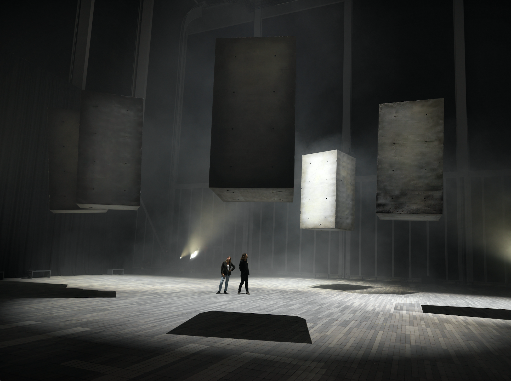 DRIFT (left to right: Lonneke Gordijn and Ralph Nauta) with Drifters in The Shed’s McCourt. Photo: Dario Lasagni. Courtesy The Shed