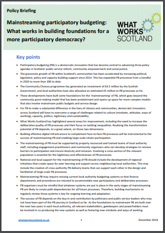 What Works Scotland: How do we build foundations for mainstream PB in Scotland?