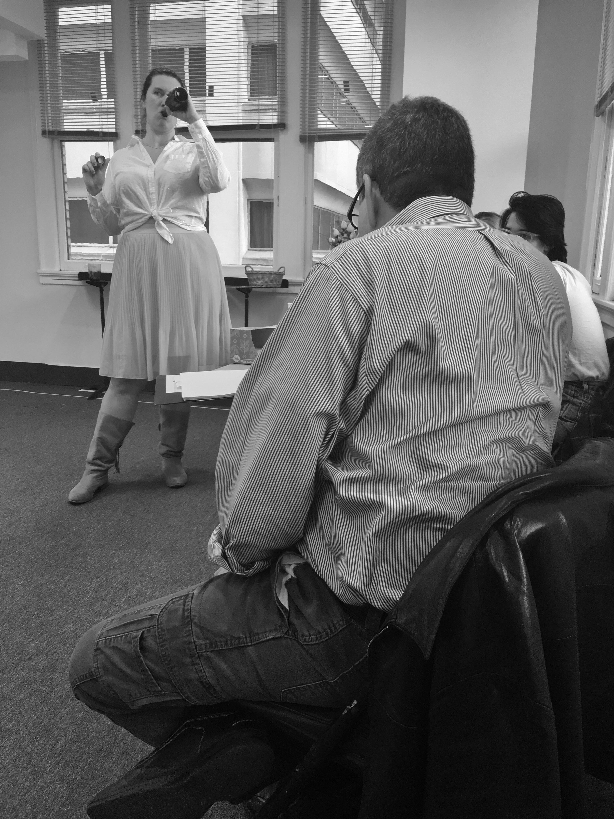 Brandi rehydrates while Kevin looks over the script