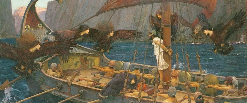 Odysseus uses wits rather than strength to outsmart the sirens. — Lucas
