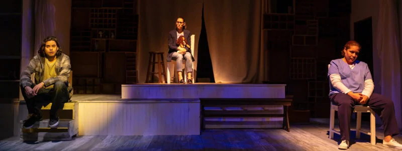 Daniel Colón, Maria Peyramaure, and Johanna Tolentino in Morir Sonyando at Passage Theater Company // Photo by Jeff Stewart