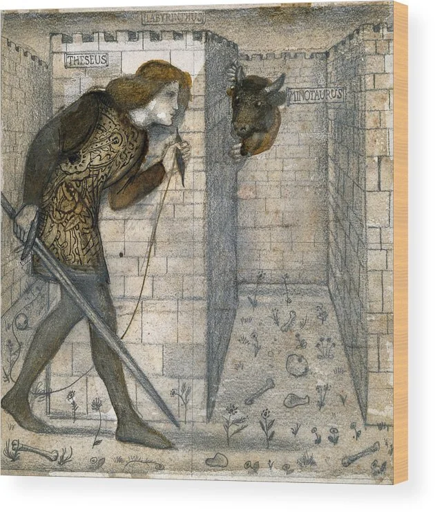 Tile art of Theseus and the Minotaur by Edward Burne-Jones (1861).