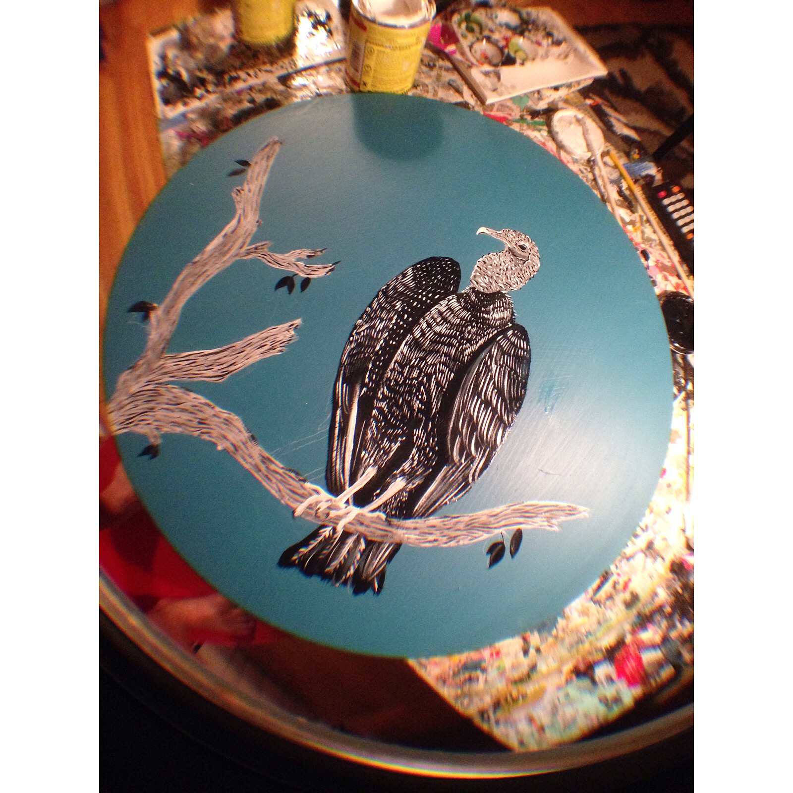 Black Vulture, 1 shot paint on 16 x 16" wood.