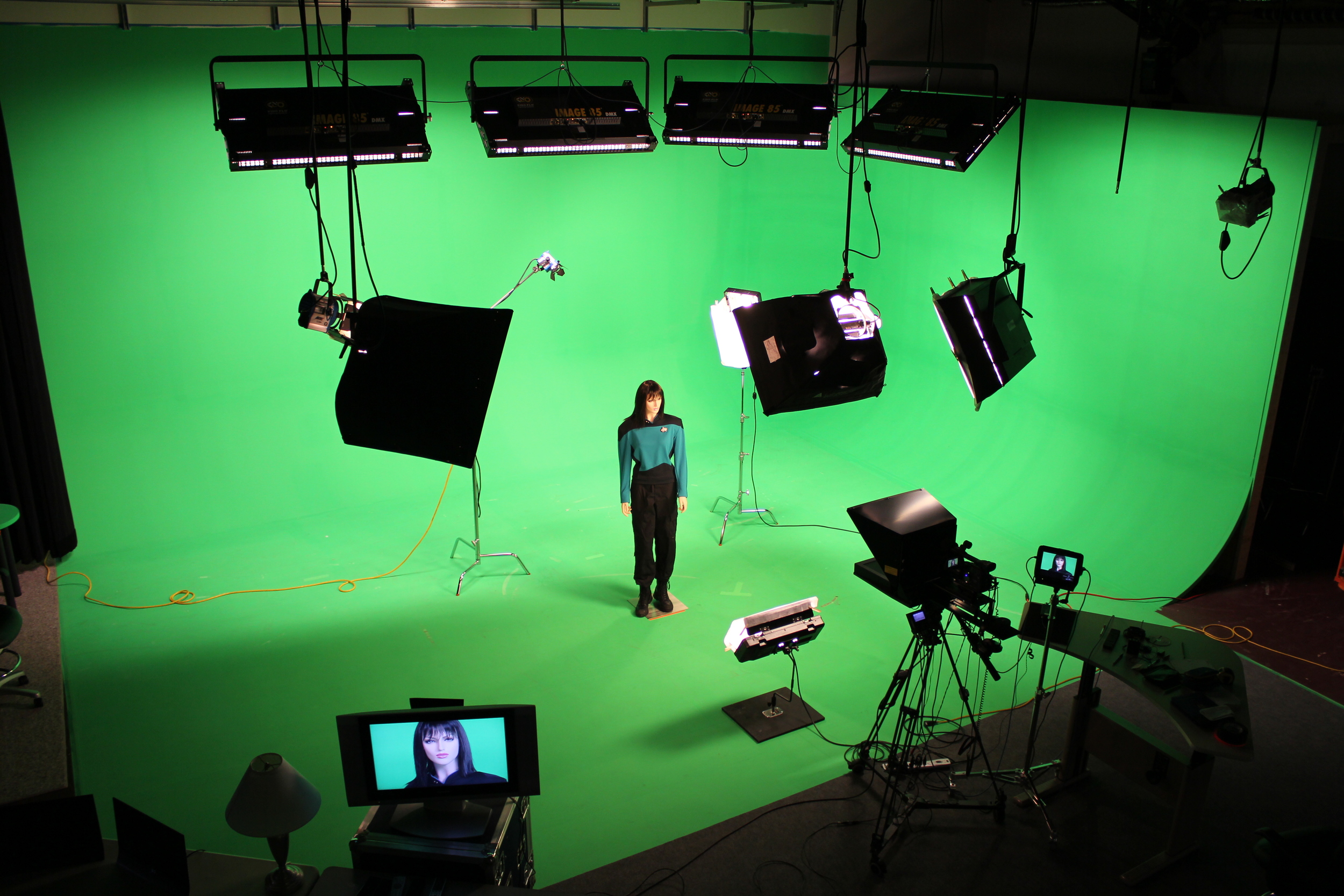 Setting up for a green screen shoot