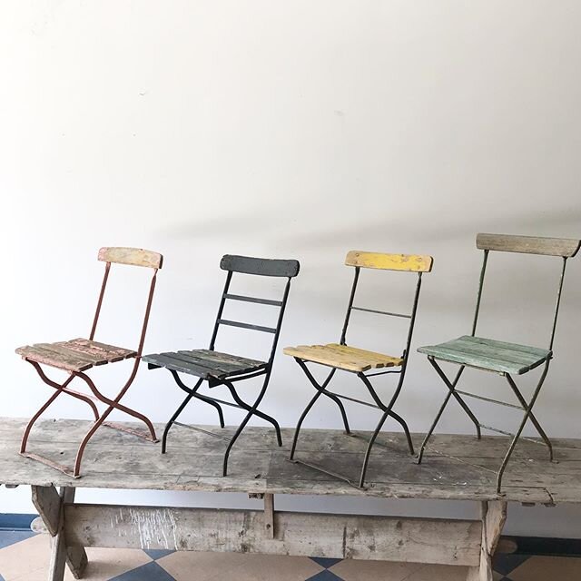 Complimentary set of four folding antique European bistro chairs.  All a little different, they work very well as a grouping. $425/set includes delivery to GTA