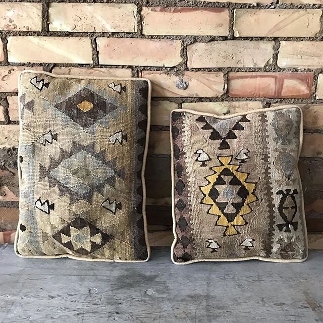 Cushions made from the most beautiful old kilim fragments.  Nice and clean.  The larger one is 16 1/2&rdquo; x 11 1/2&rdquo; *sold