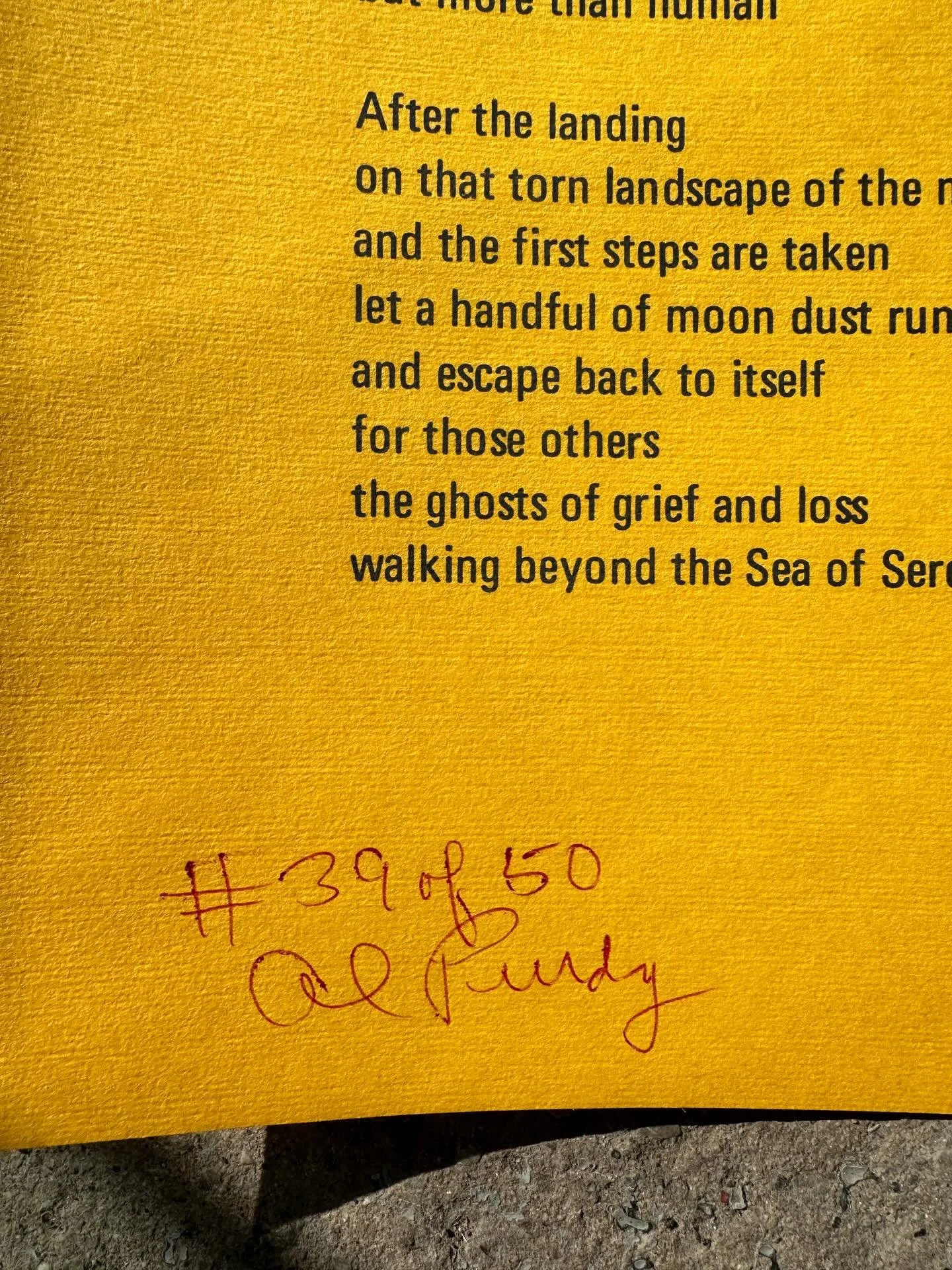 Good morning! Very interesting and unusual broadside of an Al Purdy poem.  Pen signed and numbered by Purdy.  Small edition of 50 only.  As far as I can tell, the art is by Takao Tanabe. I have 2 of these (39/50 and 41/50). 17&rdquo; x 12&rdquo;&hell