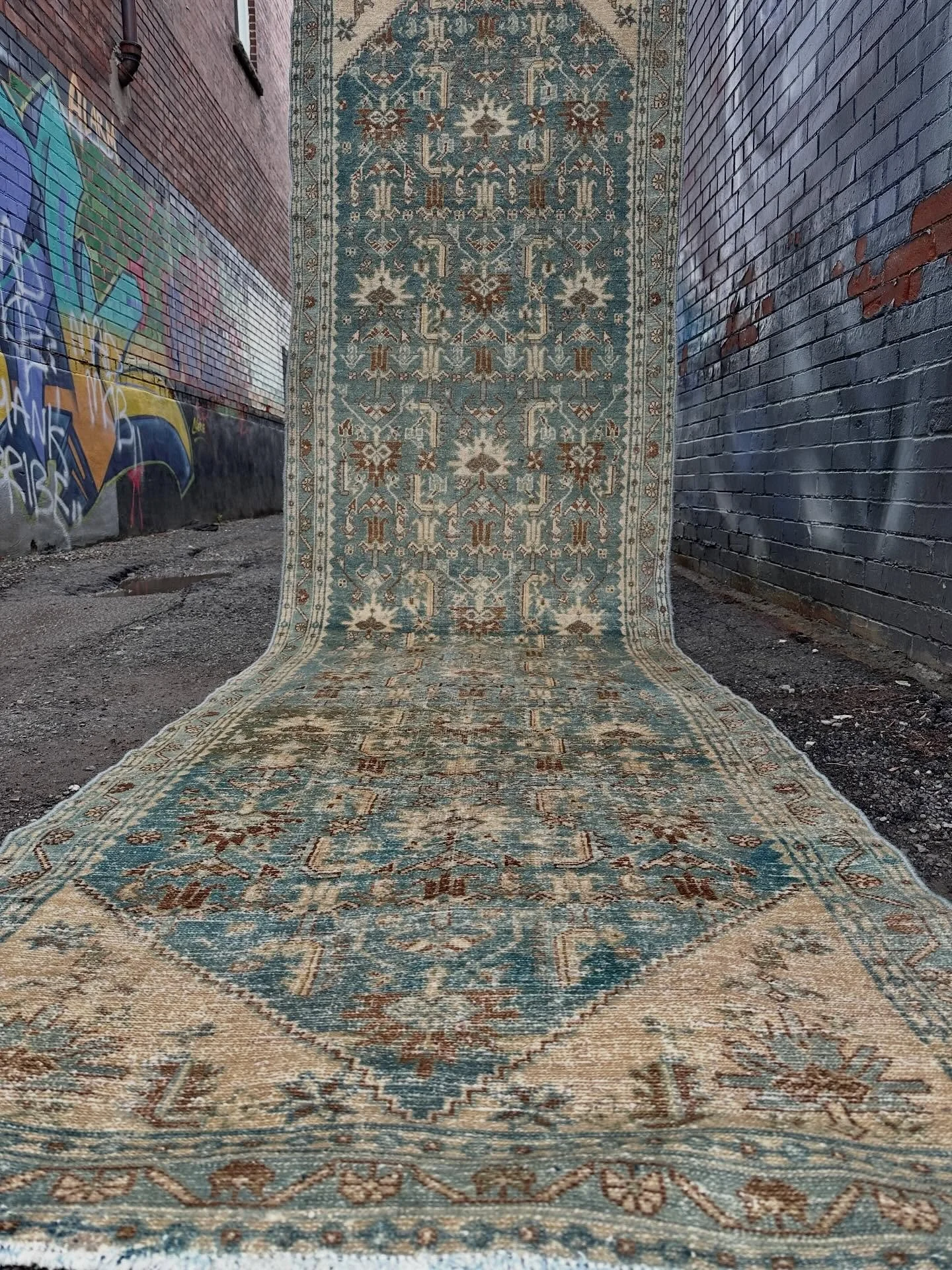 Very decorative antique Heriz runner.  Light blues&hellip;looks possibly overdyed&hellip;great condition&hellip;157&rdquo; x 42&rdquo;&hellip;$1400 plus HST includes GTA delivery 💙