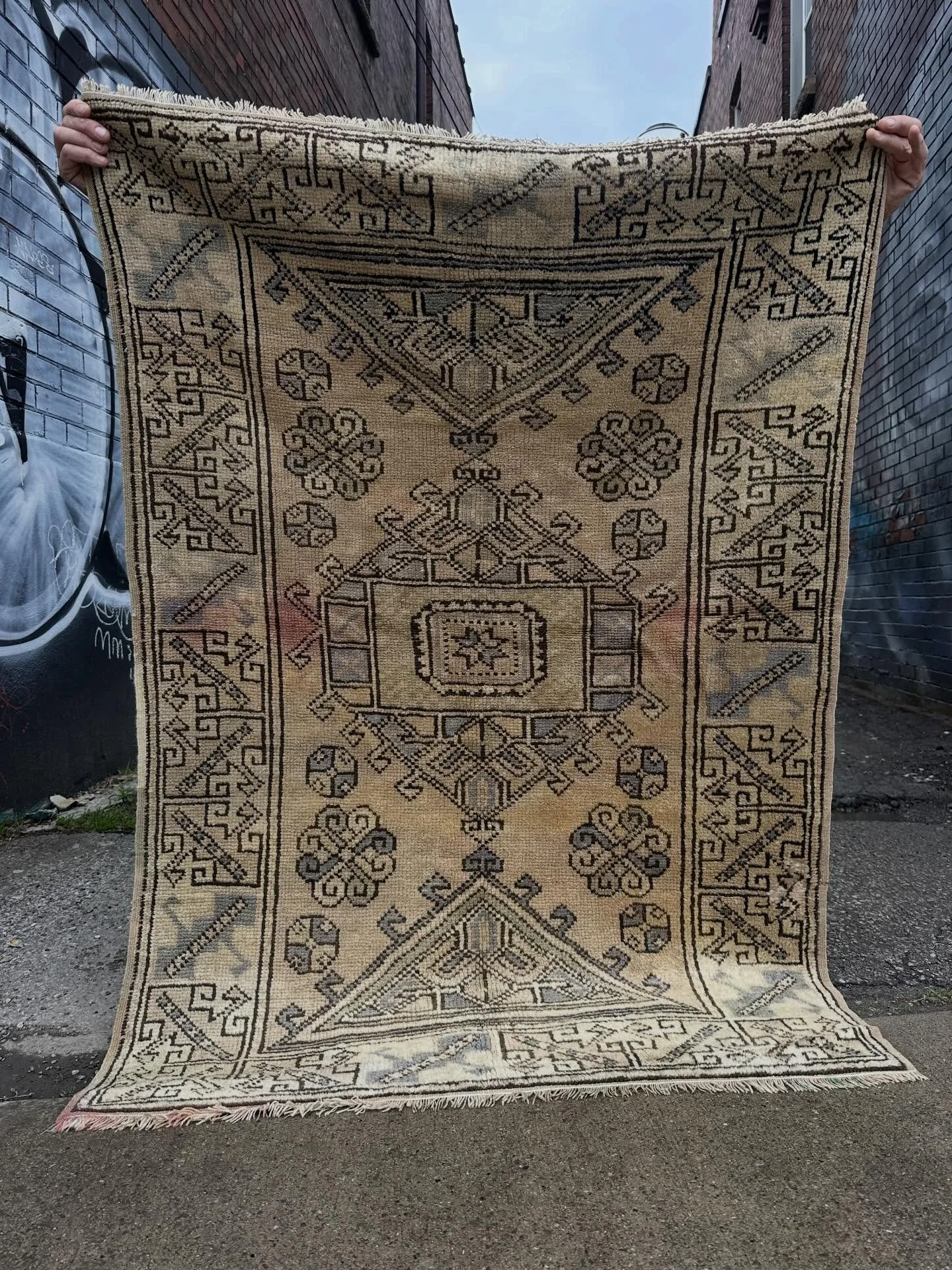 Soft, dappled yellow antique Turkish rug&hellip;60&rdquo; x 41&rdquo;&hellip;$400 plus HST includes GTA delivery 💛