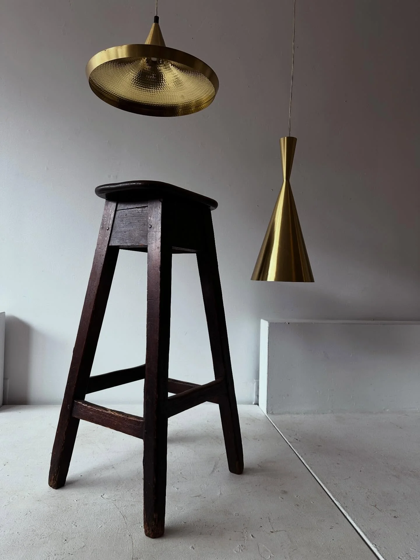 Good morning! Very nice mid 19th century mixed wood stool. Base is all pegged.  Seat affixed with original screws.  Handle in the seat is a great touch.  Sturdy&hellip;32&rdquo; high&hellip;$245 plus HST includes GTA delivery 🖤 *SOLD