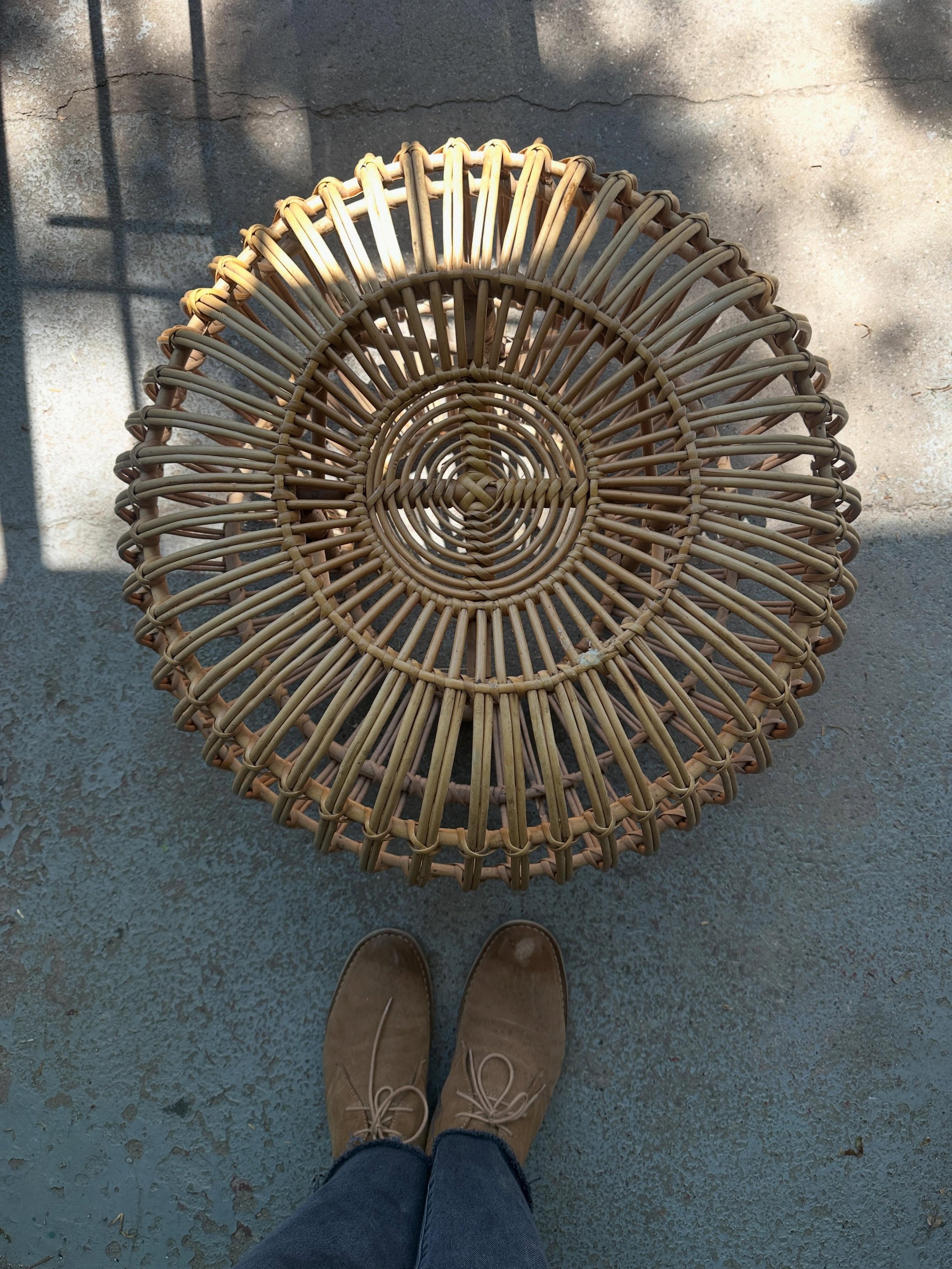 Franco Albini rattan footstool.  Some minor loss, shown&hellip;24&rdquo; wide, 14&rdquo; high&hellip;$250 plus HST includes GTA delivery 🌿