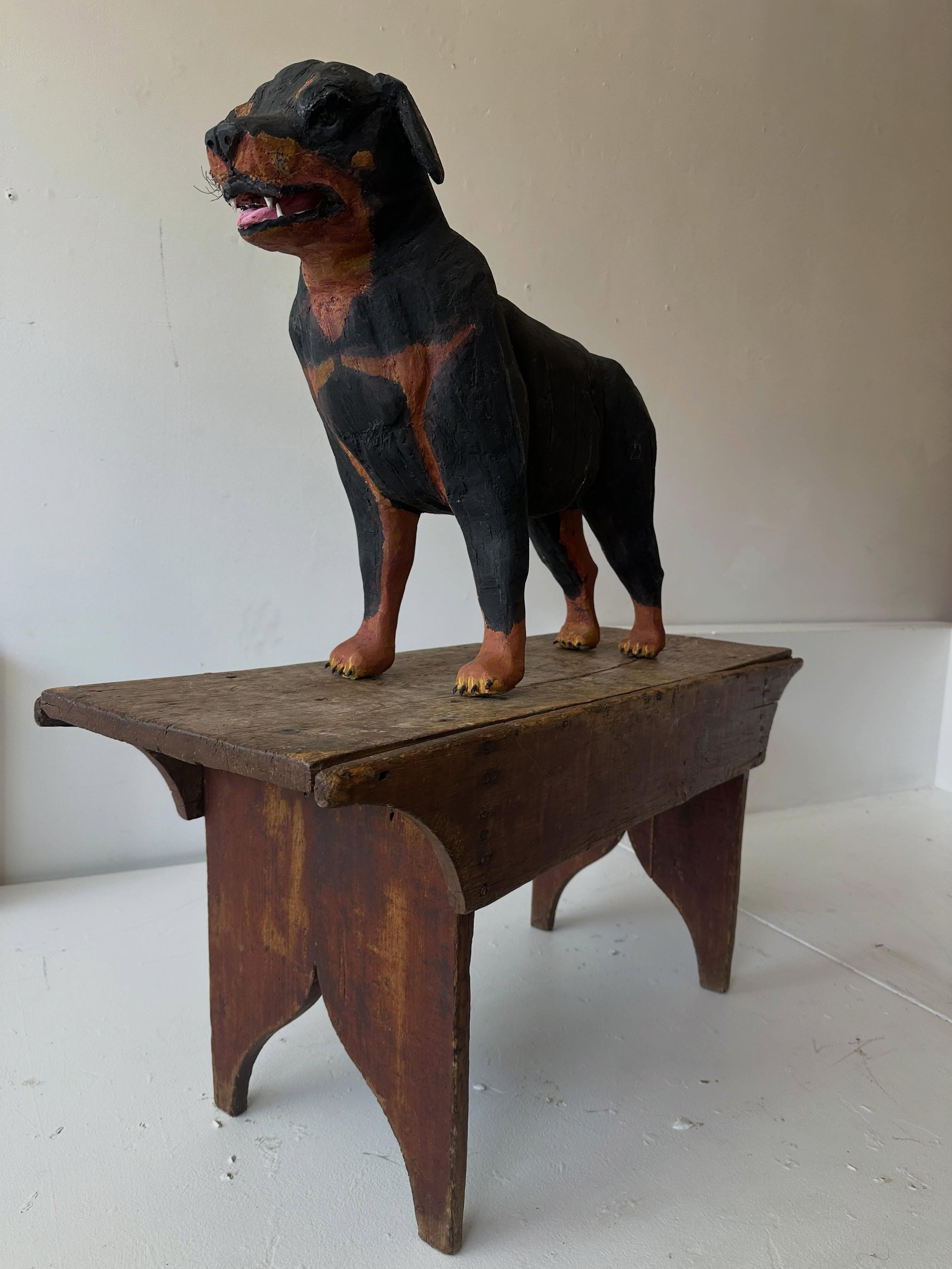 Massive carved folk art Rottweiler by French Canadian sculptor Gilles Matte.  Fantastic stuff! 26&rdquo; long x 19&rdquo; high&hellip;$250 plus HST includes GTA delivery 🦴 *SOLD