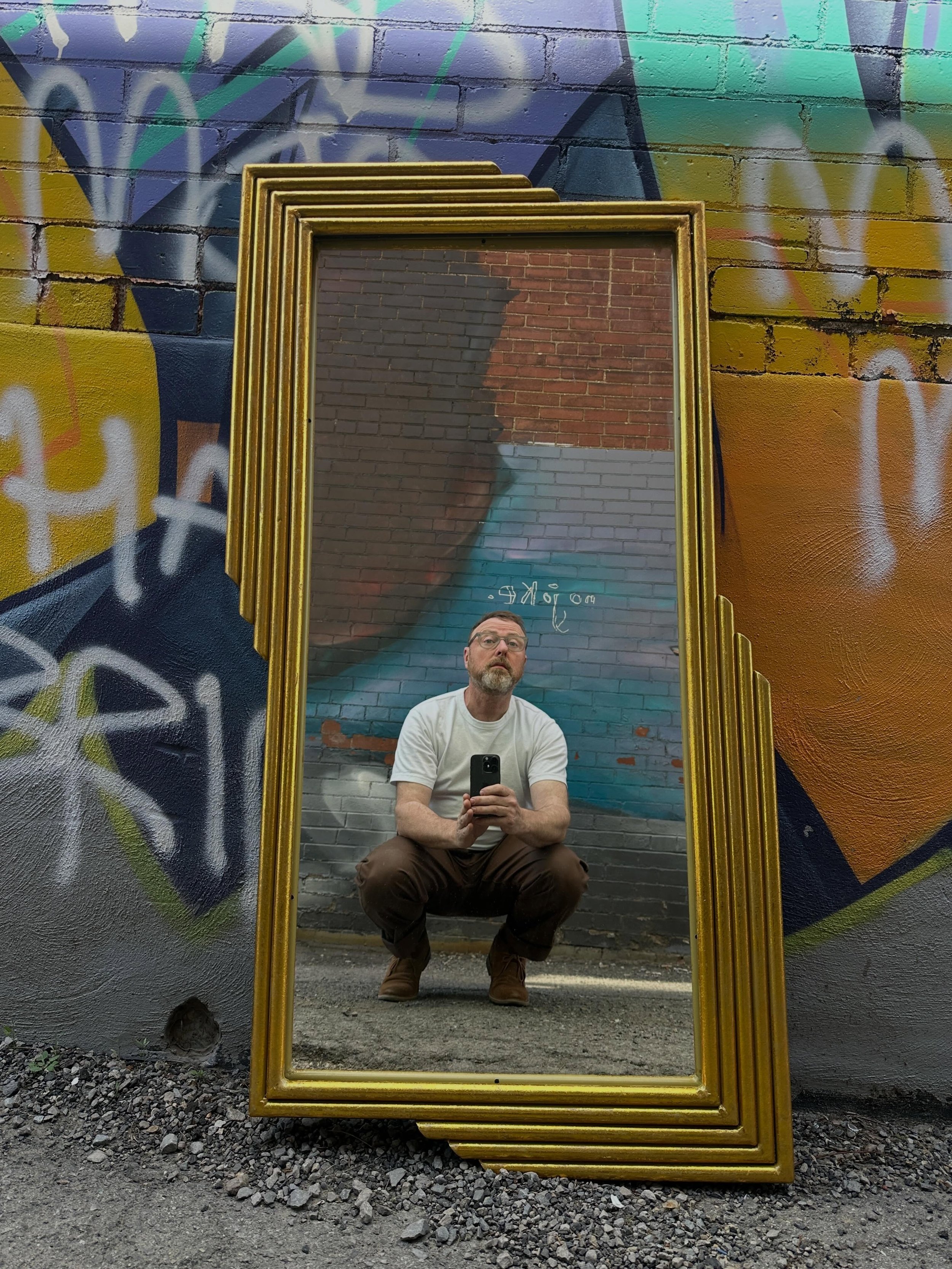 Very stylish gilt painted mirror.  Decent item, looks to be 25 years old or so.  Heavy, steel.  Hooks are configured to hang vertically&hellip;overall 48&rdquo; x 26&rdquo; max width..$325 plus HST includes GTA delivery ❤️