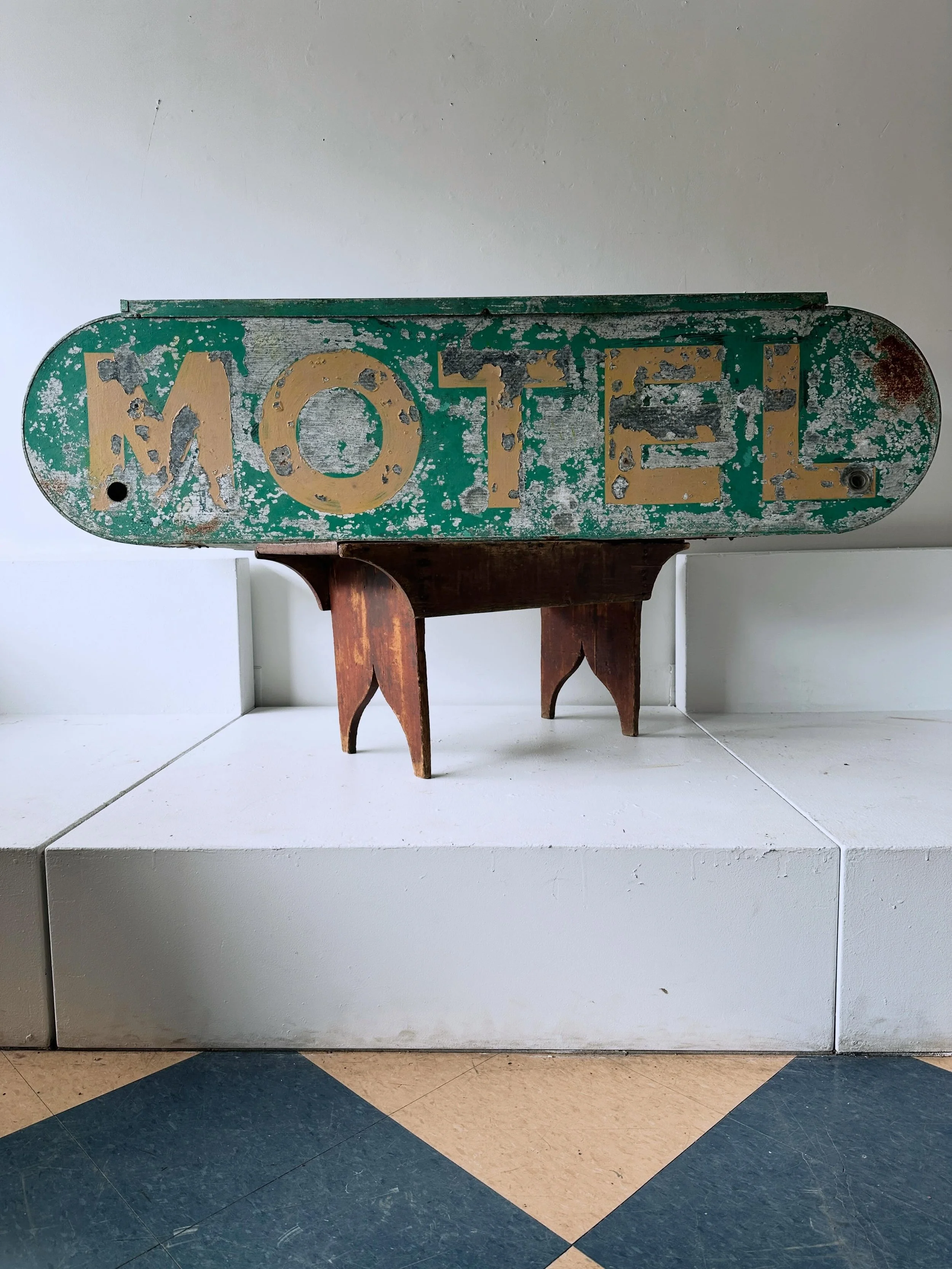 Fabulous 1940s metal sign.  The back and the bottom are rusty, shown&hellip;but who cares, hang it on the wall and enjoy! (If you need me to patch it I can)&hellip;Six feet x 19&rdquo; x 8 1/2&rdquo; deep&hellip;$675 plus HST includes GTA delivery 🕶