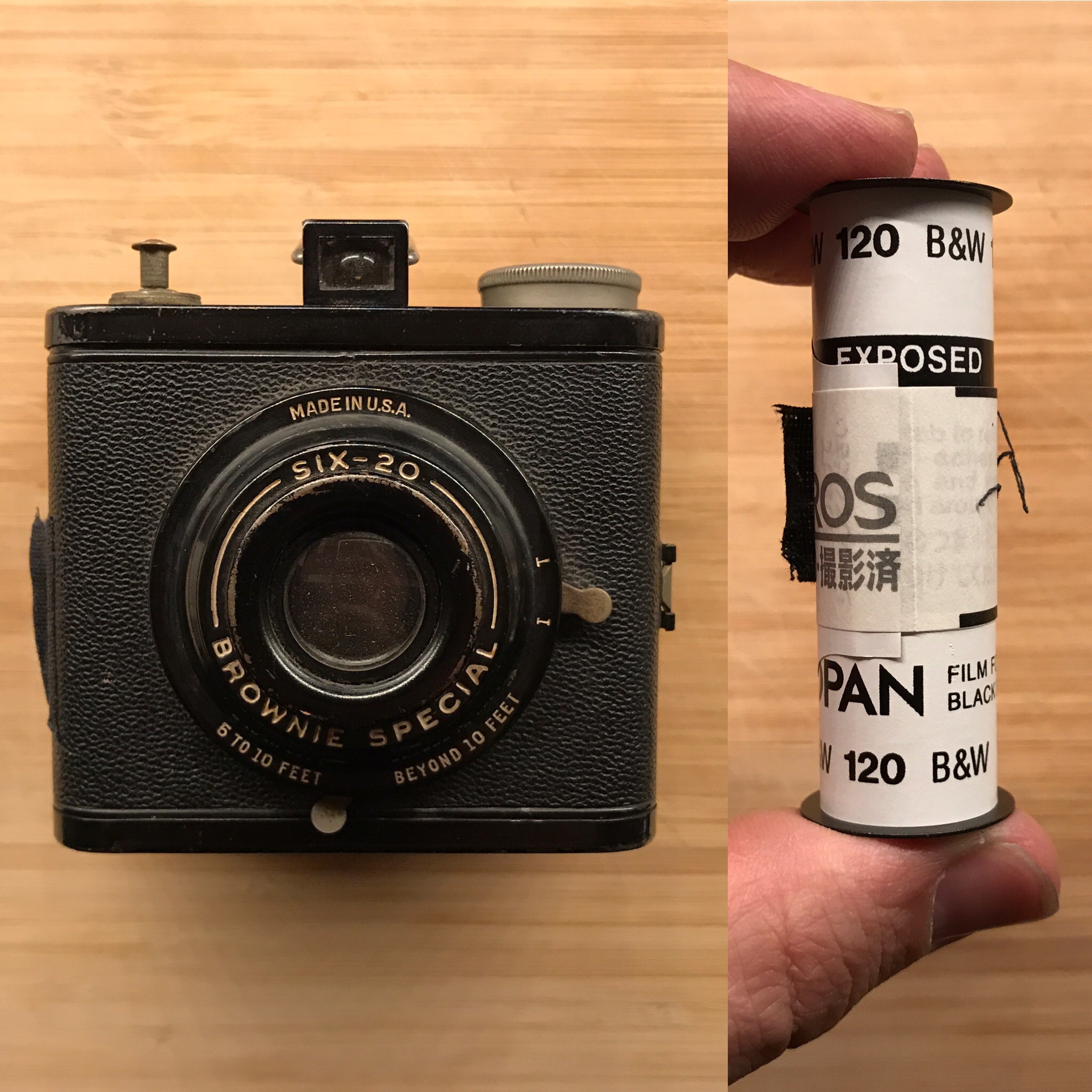 The Brownies used 620 film, which is nothing but 120 medium format film on a smaller spool. Luckily enough there was one spool still in the camera since it's last use. I used FujiFilm ACROS 100 speed film.