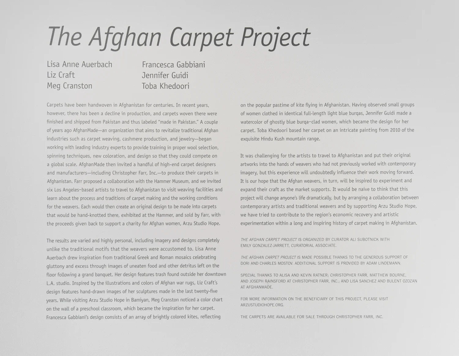 The Afghan Carpet Project, June 13-September 27, 2015. Installation at the Hammer Museum, Los Angeles. Photo: Brian Forrest.