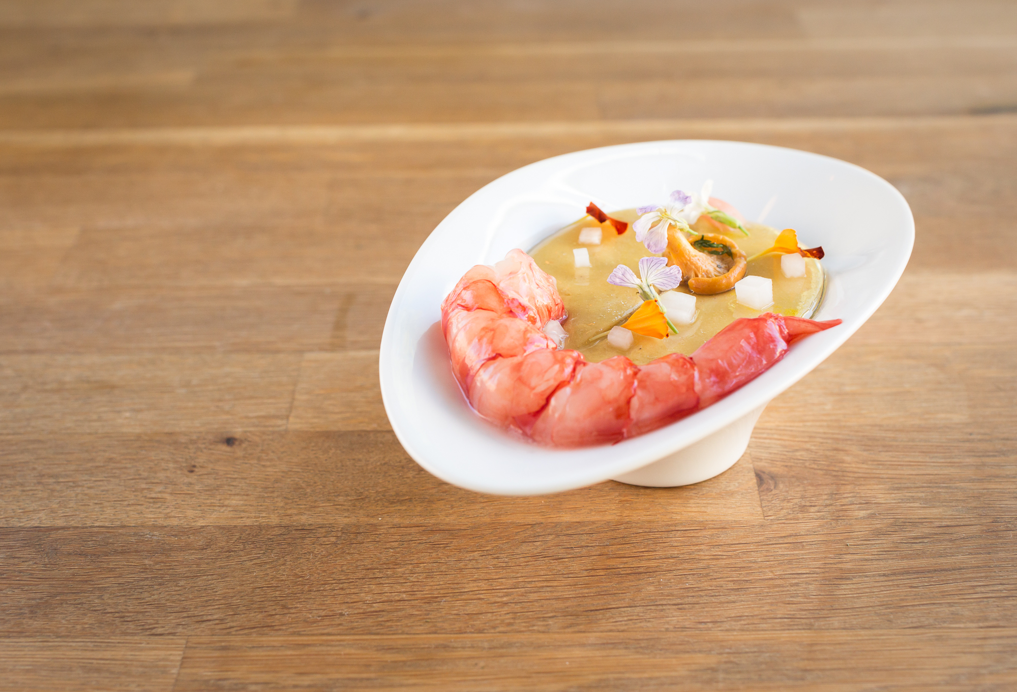 cultured buttermilk golden radish/red shrimp/roasted corn/coconut/chanterelle