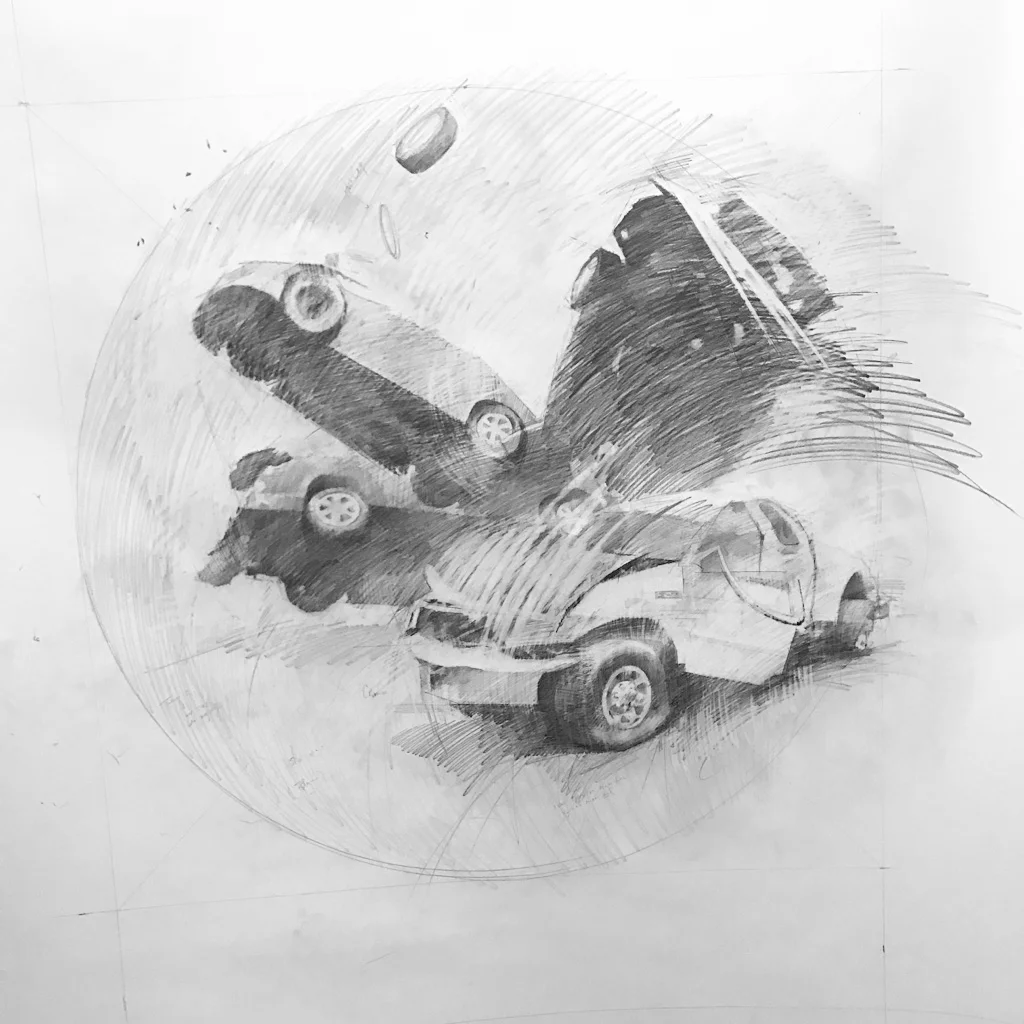 I Take This Way Home Every Day. 2017, graphite on paper, 56 x 48 inches