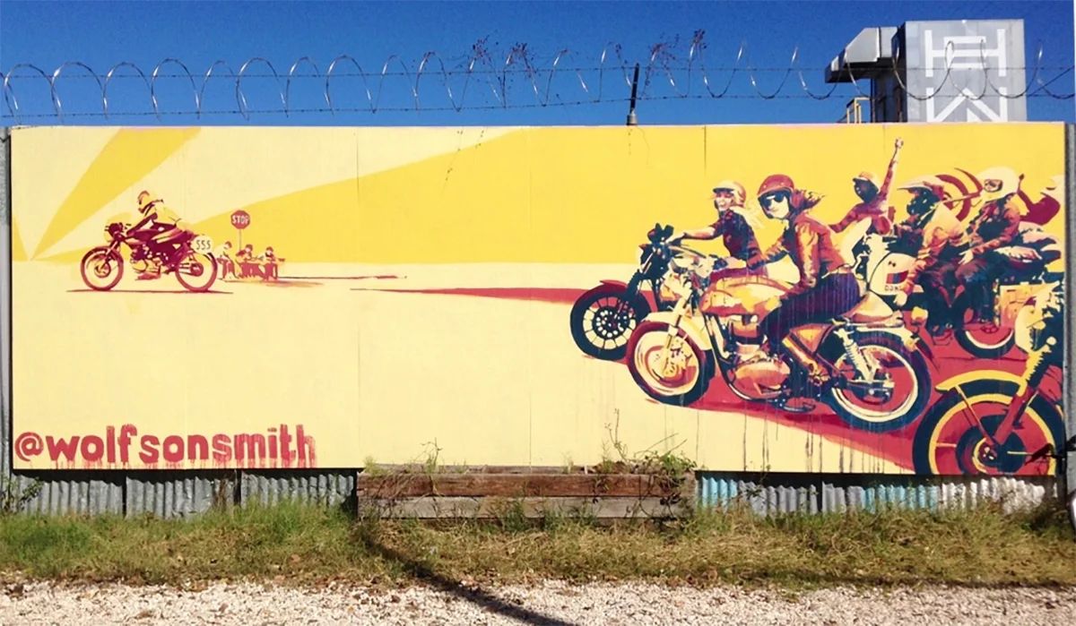 Women Who Ride. 2017, mural, Pump Project Art Complex, Austin, TX, 8 x 24 feet