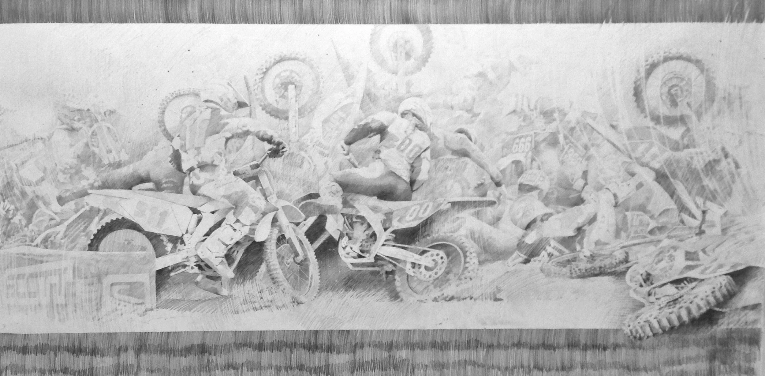 Uccello II . 2016, graphite on paper, 48 x 96 inches