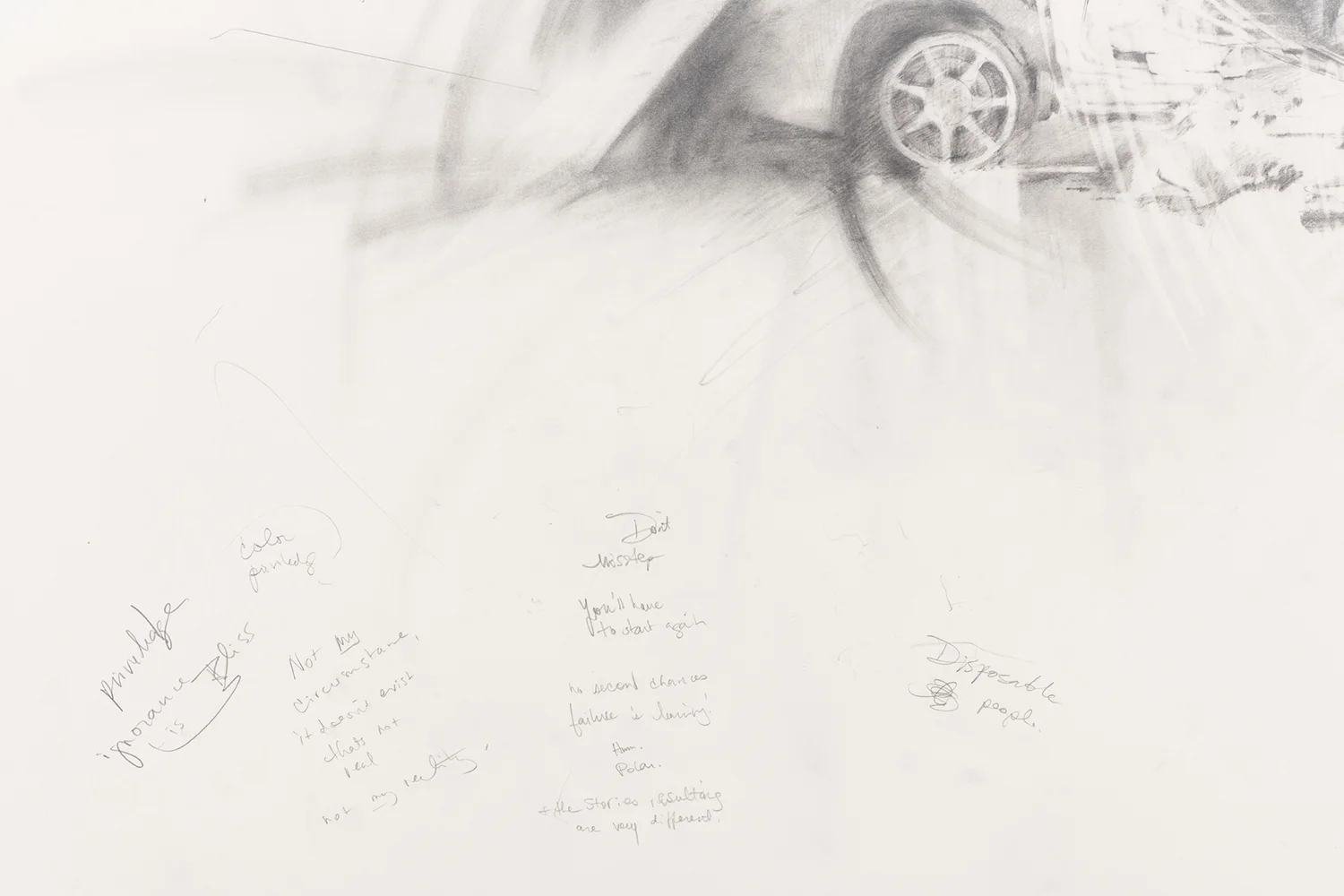 Bent (detail). 2017, graphite on paper, 36 x 96 inches
