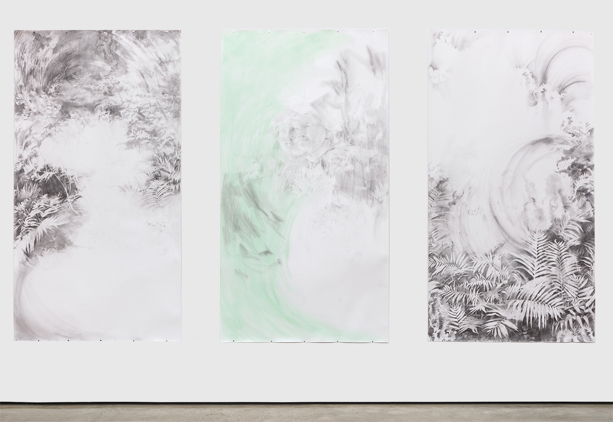 Triptych. 2019, graphite and pigment on paper, 8.6 x 13.5 feet