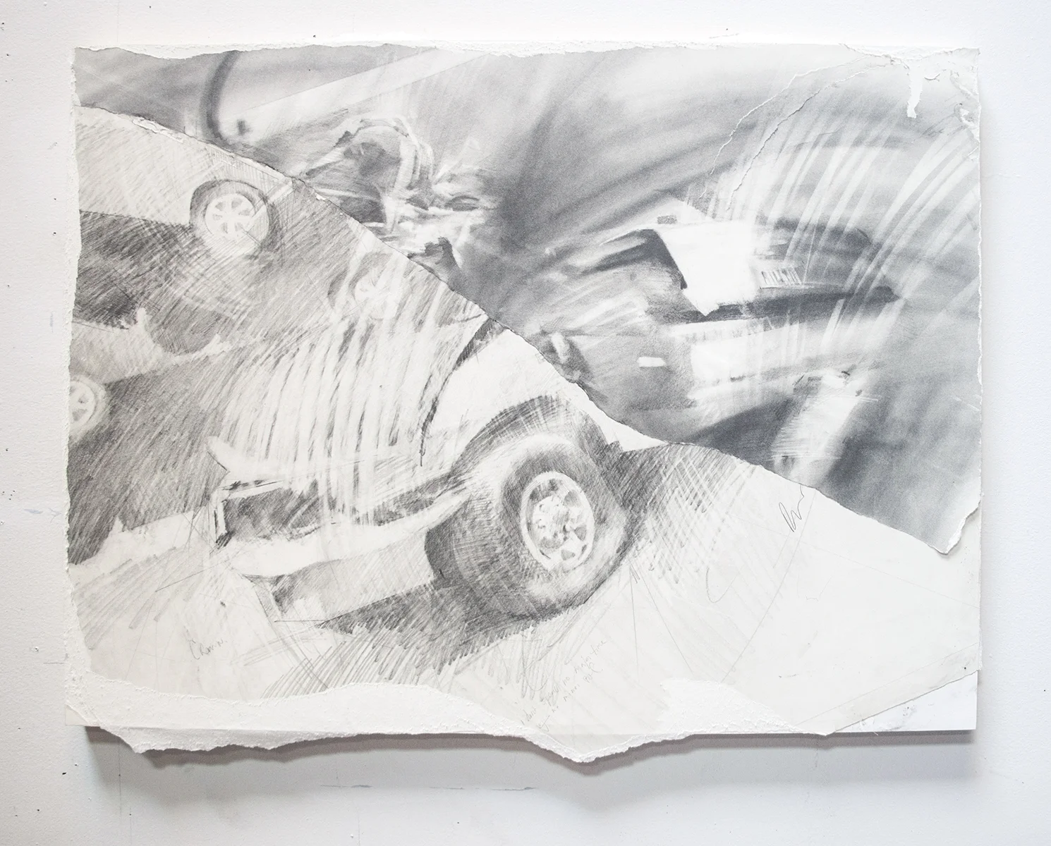 Intersection I. 2019, graphite on paper collage, 19.5 x 24 inches