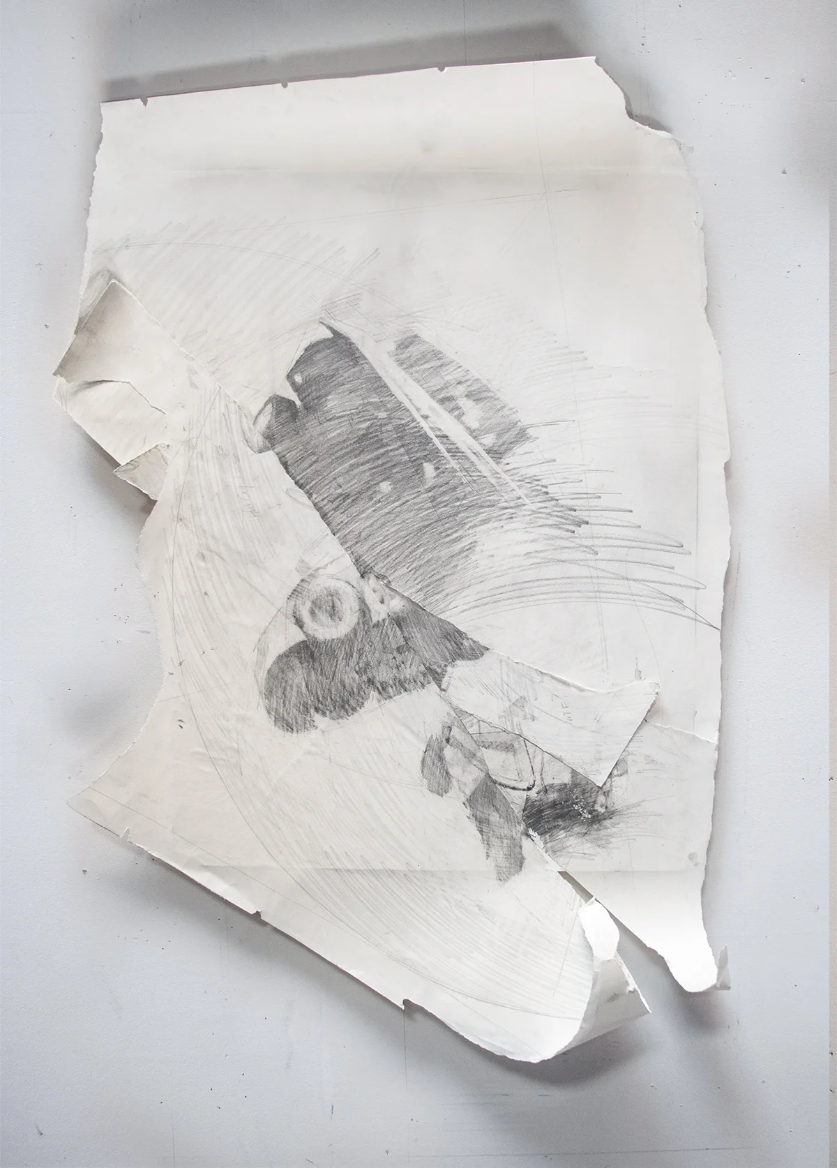 Intersection II. 2019, graphite on paper collage, 34 x 22.5 x 7 inches