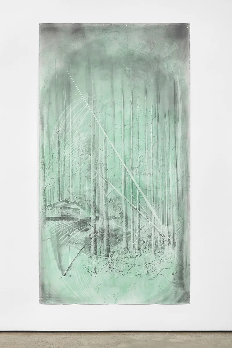 The Cabin. 2018, graphite and pigment on paper, 8.6 x 4.5 feet