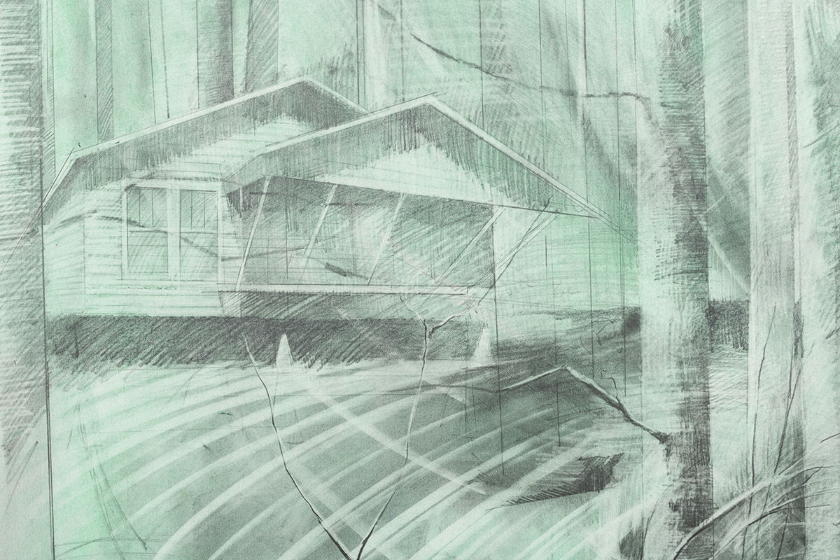 The Cabin (detail). 2018, graphite and pigment on paper, 8.6 x 4.5 feet