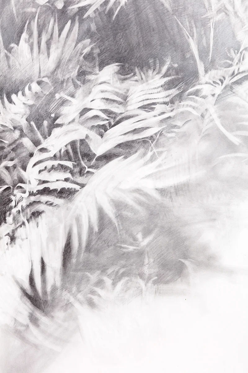 Triptych (detail 6). 2019, graphite and pigment on paper, 8.6 x 13.5 feet