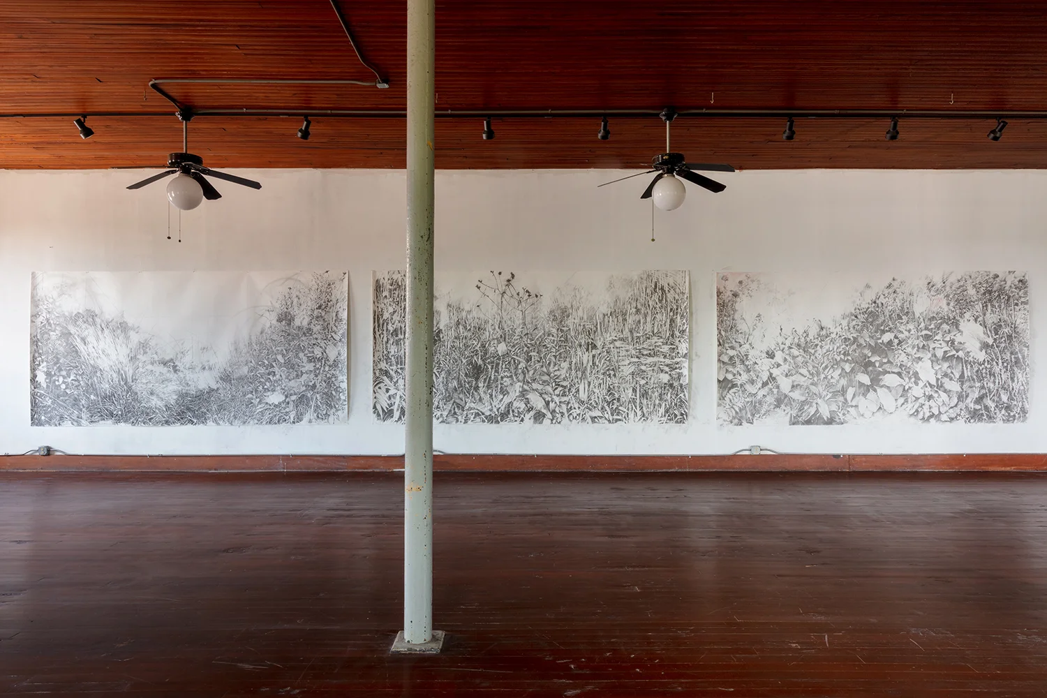 Voids . Installation at 100W Corsicana, 2019, graphite and pigment on paper, 6 x 36 feet- Image by Kevin Todora