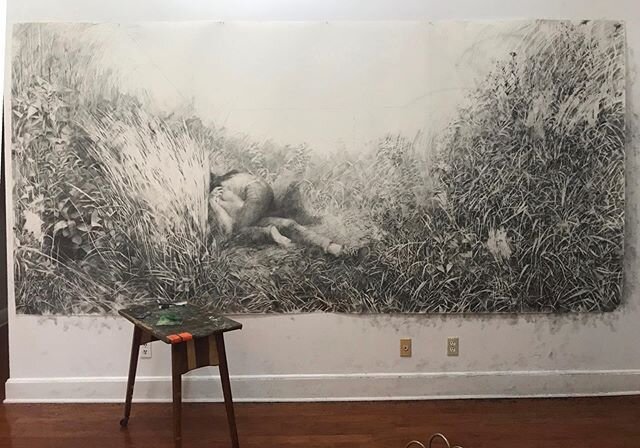 New drawing, No one will remember we were here, 6&rsquo; x 12&rsquo; graphite on paper
