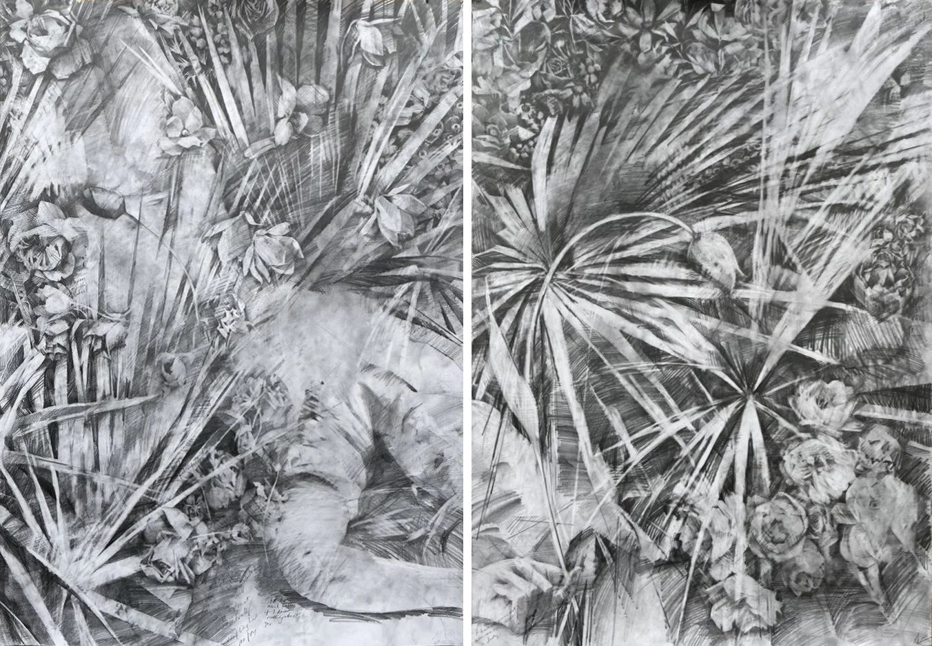 Heroine with Palm and Dutch Flowers (diptych) (Copy)