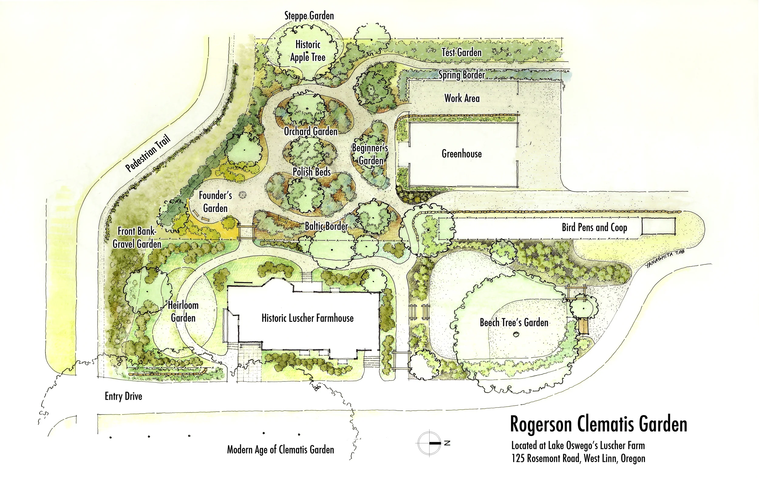 The garden has many distinct display areas, as shown in the map above and described below. To see a larger version of the map, click on the image.