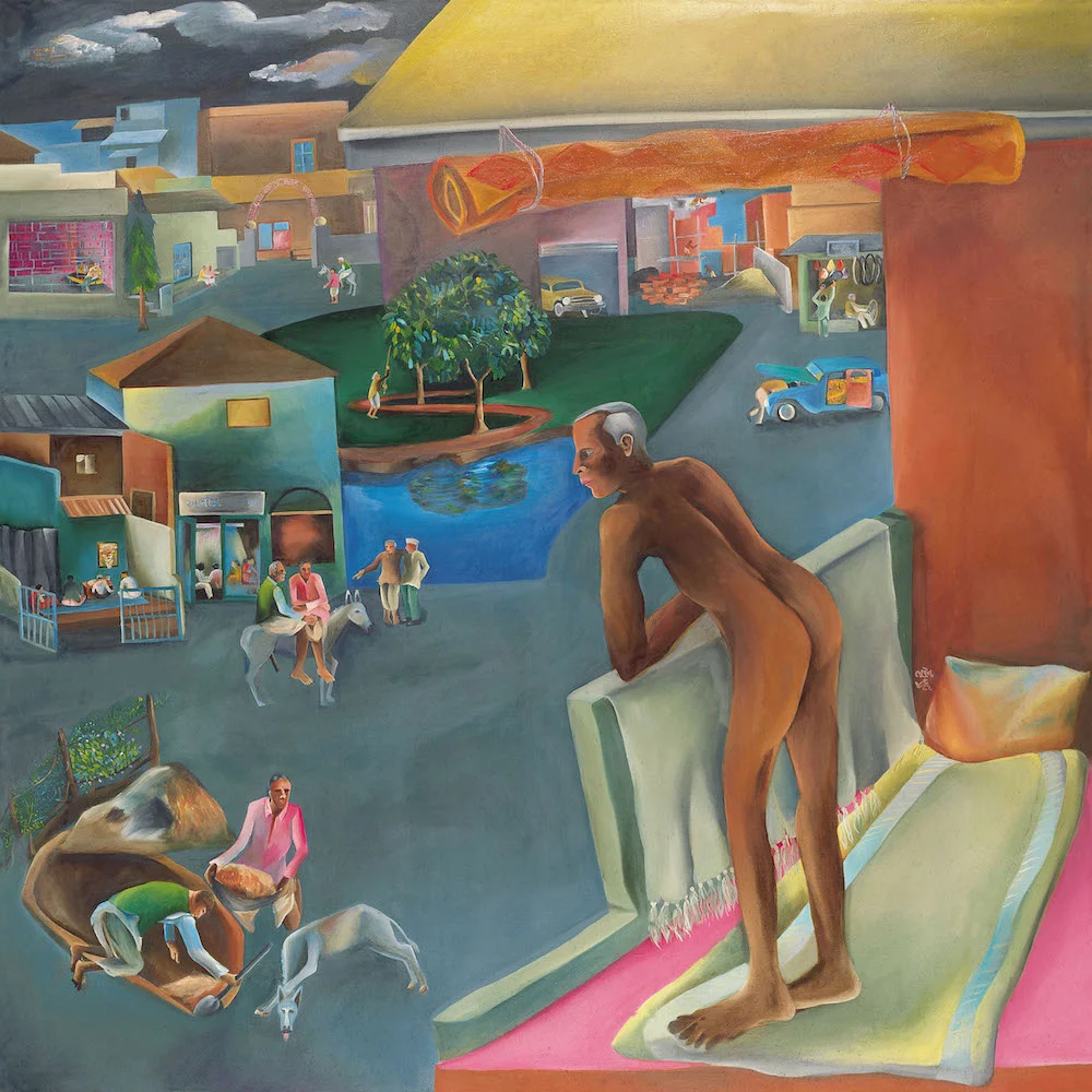 Bhupen Khakhar You can't please all , 1981 Oil on canvas, 167 x 167 From the Chemould Prescott Road Archives, Mumbai.