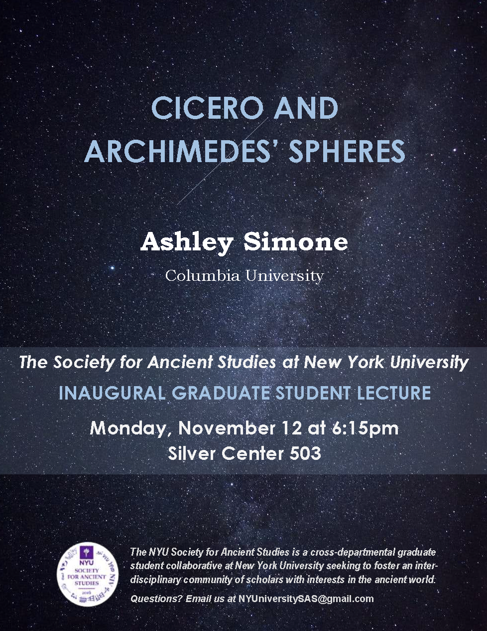 Classics Ph.D. Student Ashley Simone to Deliver Lecture at NYU: Cicero and Archimedes' Spheres