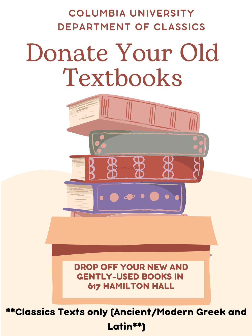 Classics Department Textbook Donation Donate in 617 Hamilton Hall